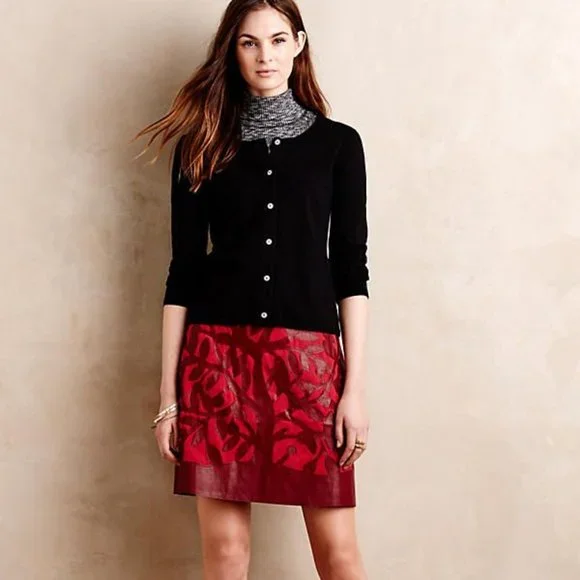 Anthropologie Perched Vegan Leather Mini Skirt A-Line Dark Red Cutout Detail - Picture 4 of 11